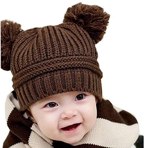 Lovely Coffee Infant Winter Cap Baby Woolen Knitted Hat For 6~24months