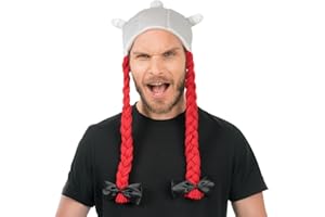Chaks - Casco de Obélix, casco de tela con coletas rojas, Astérix y Obélix, accesorios de disfraces para Carnaval y Comic Con