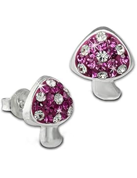 Tee-Wee Kinder Ohrring Fliegenpilz Zirkonia pink 925 Sterling Silber Kinderohrstecker Glitzer Kinderschmuck SDO8020P
