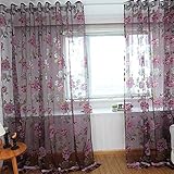 Praktisch und langlebig Fliyeong Premium Qualität Heimtextilien Blume Bestickt chinesischer Stoff Tüll Schiere 3D Fenster Vorhang - lila 100 cm x 250 cm