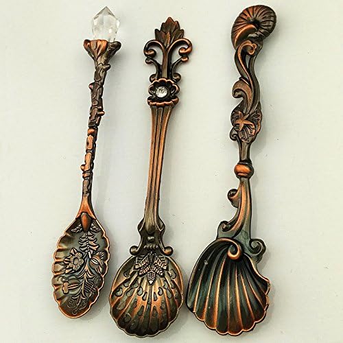 SQL Stereo gemstone creative tableware pattern retro coffee spoons spoons set 3pcs , red bronze