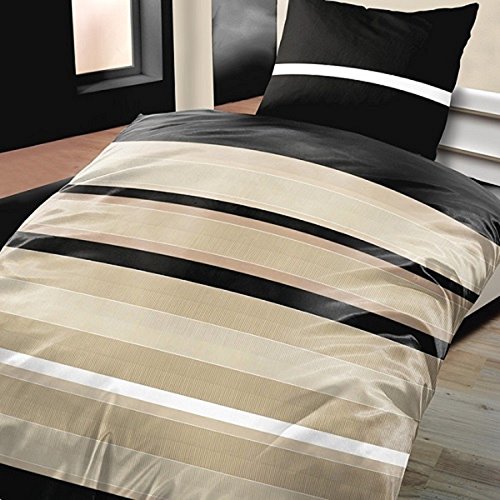 3 tlg Bettwäsche 200 x 200 cm Übergröße schwarz beige Microfaser Doppelbett Garnitur - 2