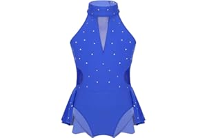 Freebily Vestito Pattinaggio Artistico Bambina con Strass Schiena Scoperta Body da Ginnastica Artistica Scintillante Tutu Ballerina Danza Classica Balletto Dancewear