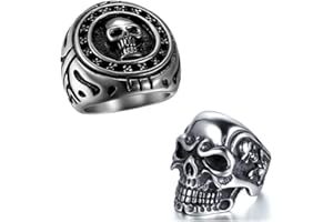 JewelryWe Gioielli Anello Punk da Uomo Donna Acciaio Inossidabile Gotico Teschio Cranio, Colore Nero Argento;Regalo Halloween