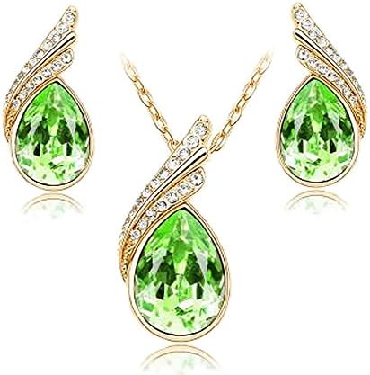 Fashion Ladies Jewelry Set the Blue Tear with Pendant Necklace and Stud Earrings 18K Gold Plated