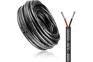 LIGHTINGWILL Câble électrique 5 mètres 16 AWG 2x1,5mm² à 2 conducteurs, fil de cuivre étamé flexible, impédance faible, compatible alimentation LED 5V / 12V / 24V, résistance aux hautes températures