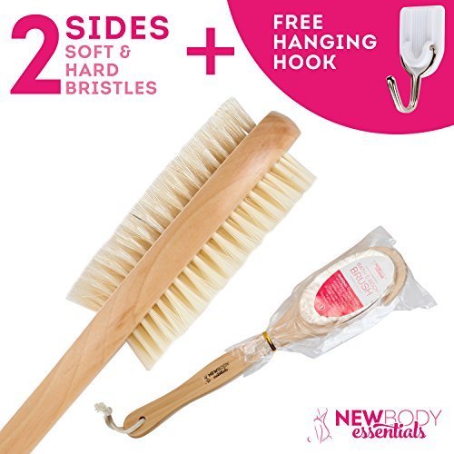 Bath Body Brush With Double Sided Head & FREE Hanging Hook. Perfect Exfoliating Body Brush + Great For Dry Brushing. This Long Handled Back Brush Is The Best Shower Back Scrubber For Men And Women!
