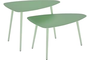 Outsunny Zestaw 2 stolików niskich, trójkątne stoliki boczne, stalowa rama, z regulowanymi podkładkami na balkon, patio, do ogrodu, jasnozielony