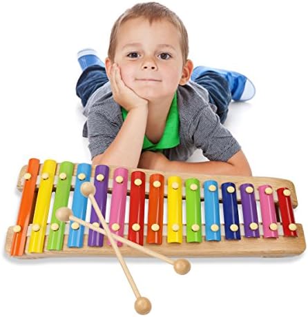 JouerNow Wooden 15 Key Notes Xylophone Toys Hand Knock Piano Music Instrument for 1 2 3 Years Old Kids and Up, with Child-Safe Wooden Mallets