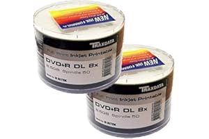 NATUREINKS 100 Traxdata DVD+R Double Layer DL 8x 8.5GB 240 minutes Ritek White Inkjet Blank Printable Dual Layer Discs Shrinkwrap