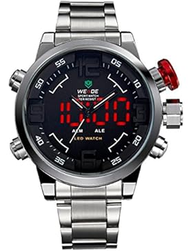 Alienwork DualTime LED Analog-Digital Armbanduhr Multi-funktion Uhr Herren Uhren sport XXL Oversized Edelstahl...