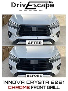 DrivEscape Chrome Front Grill Garnish/U Shaped/Bezel for Toyota Innova Crysta 2021 (Set of 3 Pcs)