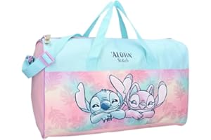 MyBagStory - Bolsa de deporte para niños, puntada, escuela, guardería, primaria, 40 cm, correa ajustable, regalo, Rosa/Azul, Stitch