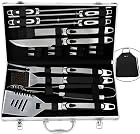 Romanticist 20-teilig Edelstahl Grillbesteck Set mit rutschfestem langem Griff im Aluminium – Bild 1