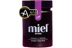 MIEL DE LEON Miel pura de Abeja. Miel de León | Miel de Brezo y Roble - 450 gr - Miel de Abeja 100% Natural y Ecológica. Producto Artesano de Cosecha Propia. Sabor Intenso - Aroma Floral. Origen: El Bierzo.
