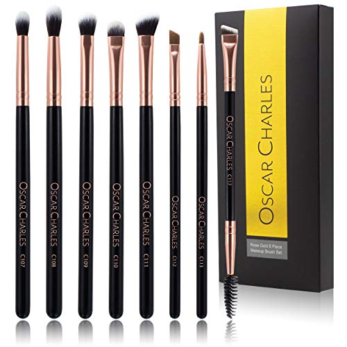 Oscar Charles - Juego de 8 pinceles de maquillaje profesional para ojos con pinceles difuminadores suaves, pinceles para sombras de ojos y pincel para cejas en una bonita caja de regalo