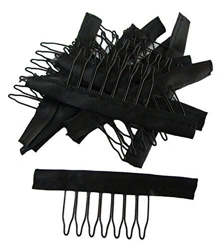 PeiGee 10/20/30/50pcs Wig Combs 7 Teeth Close with Wrap Lace Cap Clip for Glueless Lace Wig Accessories More Convenient Safe and Stable (Black)