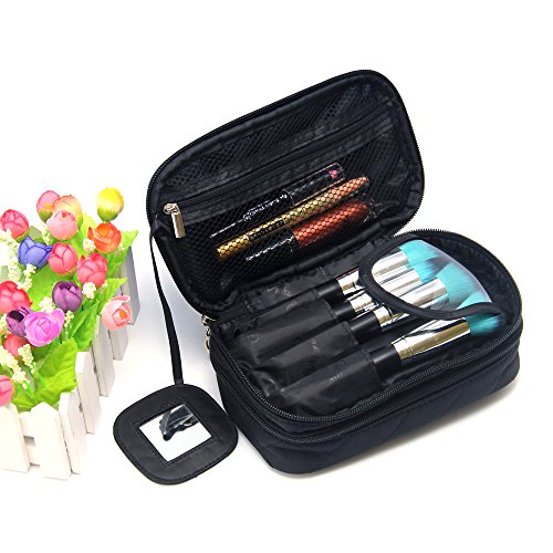 Multifunktional 2 Schicht Make Up Tasche schwarz Kosmetik Make-up-Pinsel Organizer mit Tragegriff für Reisen & Home - 2