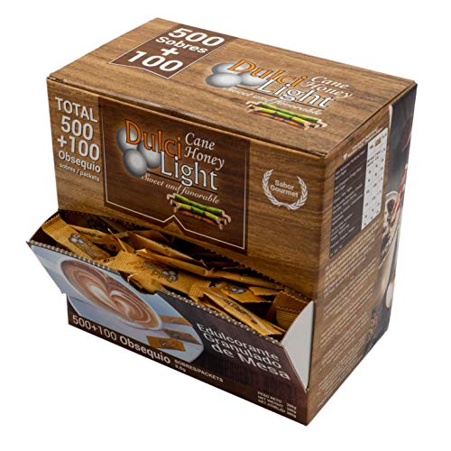 DULCILIGHT CAÑA 500+100 Obsequio Total 600 Sobres, EDULCORANTE Granulado Gourmet CON EL SABOR NATURAL DEL AZUCAR MORENO