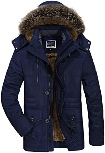 Yallmarket Mens Parka Coats With Fur Hood Field Jacket Fleece Winter Warm Coat Outdoor Casual Thicken High Quality