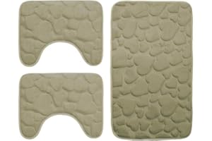 GX GARGIX Set Completo Tappetini da Bagno, 3 Pezzi, Antiscivolo e Assorbente per Bagno, WC, Bidet e Doccia Vari Colori (DTCS-2/BeigeScuro, Set 3 Pezzi, Cuori)