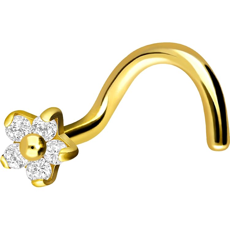 750 Gold Nasenpiercing 6 Stotzen 2,5 Mm Mit Zirkonia Nasenstecker Spirale 419860