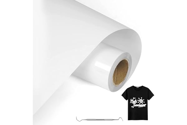 MeYuxg Rouleau Vinyle Thermocollant pour Tissus Blanc | 30,5 CM x 6 M Flex Thermocollant pour Tissus, Cricut & Cameo | Facile à Couper & Désherber pour Thermocollant Cricut Vinyl (Blanc)