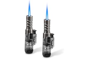 LCFUN Jet Flame Lighter 2 Pack Windproof Butane Torch Lighter Refillable With Big Visible Gas Tank for BBQ, Candles, Camping, Hiking, Outdoors, Gifts for Men Dad Him (Nickel) (Without Butane)