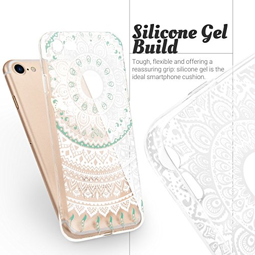 iPhone 7 Case, iPhone 8 Case by Yousave Accessories [Slim & Lightweight] White & Turquoise Mandala Pattern [Soft Flexible] TPU Gel Protective Cover â€“ Exact Fit for iPhone 7 (2016 Model) & iPhone 8 (2017 Model)