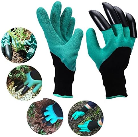 Rcdxing 1 pair Plastic Claws Garden Gloves for Digging Planting Nursery Raking Plants Work Glove-Green