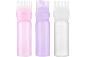 ANLOXIMT Wurzelkamm-Applikator-Flasche, Haaröl-Flaschen-Applikator, Haar-Applikator-Flasche, Haaröl-Applikator mit abgestufter Skala für Haarfärbemittel, Heim-DIY (Weiß+Lila+Rosa)