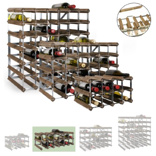 Weinregal / Flaschenregal System TREND für 18 Fl., Holz Kiefer dunkelbraun gebeizt, stapelbar / erweiterbar, komplett montiert - H 22,8 x B 61,2 x T 30 cm