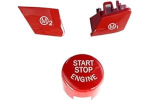 Couvercle de Décoration Intérieure Voiture, MoreChioce Styling Engine Start Stop Ignition + M1 M2 Button Sticker Compatible avec M3 M4 F80 F82 F83 M5 M6 X5M X6M F10 F06 F15 F16,Rouge