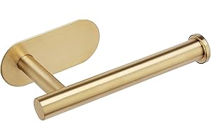 YUET Toilet Roll Holder Wall Mounted, Gold Self Adhesive Toilet Roll Holder SUS 304 Stainless Steel Toilet Paper Holder No Drilling for Bathroom (Brushed Gold)
