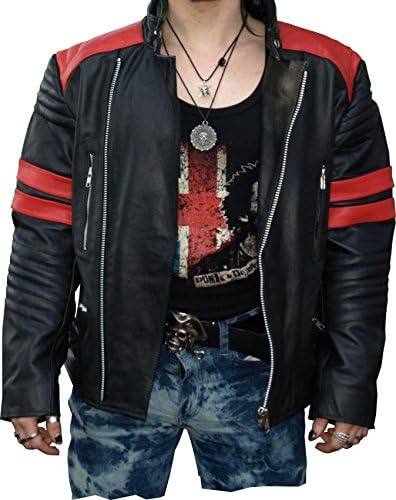 Hard Leather Oldschool - Retro Vintage Biker Motorcycle Leather Jacket Red Stripes