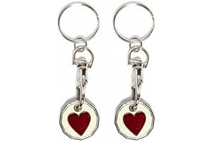 Fabulouz 2pc Shopping Trolley Token Set | New £1 Pound Coin Trolley Token | Supermarket Cart Shopping Trolleys Keyring | Trolley Coin Key Ring | Valentine Gift For Her | Trolly Coin Uk | HEART DESIGN