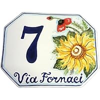 CERAMICHE D'ARTE PARRINI- künstlerische Italienisch Keramik personalisierte 15x12 Keramik Hausnummer Dekoration Sonnenblumen und Mohn Hand gemacht in Italien Toskana