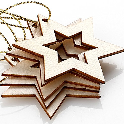 5stk Holz Star Sterne Weihnachtshänger Anhänger Baum Schmuck Wooden Weihnachtsdekoration Baumschmuck
