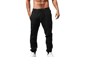 Fulidngzg Pantaloni Casual da Uomo in Lino e Cotone Yoga Elastici in Vita Pantaloni Estivi Uomo Lunghi Lino Loose Fit Cotone Pantalone Comodi Pantaloni con Tasconi Uomo