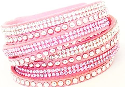 Beautiful Multi Layered Slake Bracelet Rhinestone Wrap Bracelets wrist Bracelets Cuff Bangle (Pink)