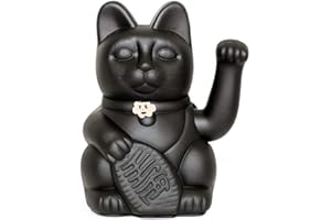 DIMINUTO CIELO Gatto Fortunato Cinese. Gatto portofortuno. Lucky cat. Maneki Neko NERO, M (10x6x15cm)