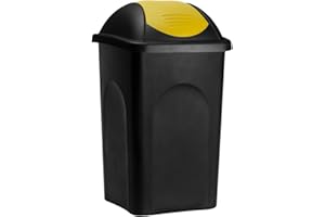 DEUBA Poubelle avec couvercle basculant 60L noir/jaune poubelle de cuisine 68x41x41cm corbeille déchets tri sélectif ordures