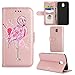 Produktbild Hülle Galaxy J3 2017 Flamingo Glitzer, Misteem Elegant Luxus Flamingos Muster Motiv Cartoon Anime Schutzhülle Magnetisch Brieftasche Stoßfest Staubschutz Flip Klapphülle Buch Style Weich Leder Tasche Case Standfunktion / Kartehalter / Wallet Handyhülle für Samsung Galaxy J3 2017 - Rosé Gold