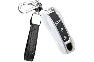 HIBEYO samrt etui na kluczyki samochodowe pasuje do Porsche z brelokiem do kluczy, etui ochronne do Porsche Macan Boxster Carrera Taycan 911 971 Panamera Cayenne ABS 3 przyciski białe