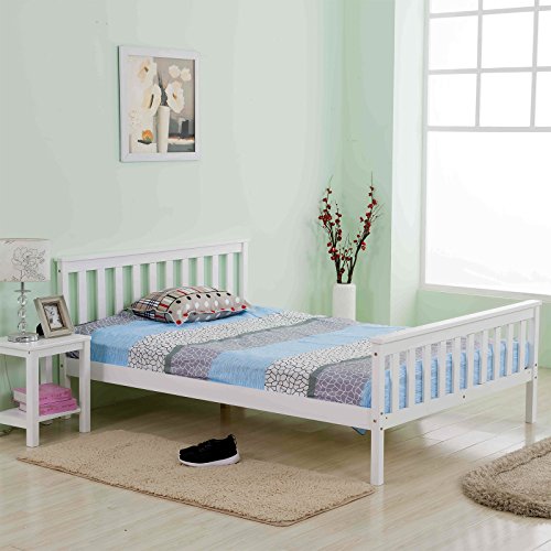 Marko Furniture Solid Pine Wooden Bed Frames Single Double King Bunk Triple Sleigh White Natural Wood 3FT/4FT 6/5FT (King Standard Frame)