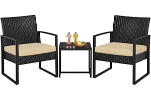Yaheetech Salon de Jardin Exterieur 2 Fauteuils et 1 Table Basse en Poly Rotin et Métal Mobilier Fauteuils de Jardin pour Balcon/Bar/Bureau Noir/Kaki
