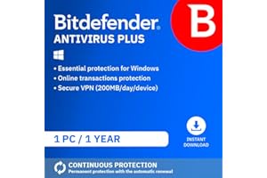 Bitdefender Antivirus Plus 2025 | 1 Device | 1 Year | PC/Mac/iOS/Android | Activation Code by Email | Automatic Renewal