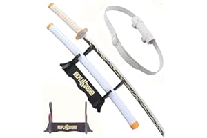 REPLIKSWORD Demon Slayer Katana Zenitsu Agatsuma en Bois - Épée Kimetsu No Yaiba Sabre Réplique Cosplay avec Présentoir en Bois et Ceinturon Porte-Épée