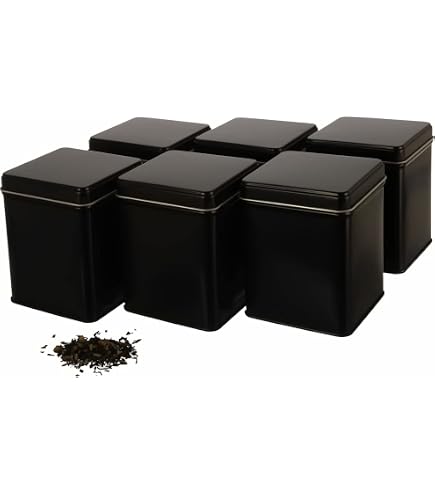 Set Di 8 Barattoli Per Tè Sfuso In Metallo Nero – Ermetici E Impilabili, Con Etichette Incluse