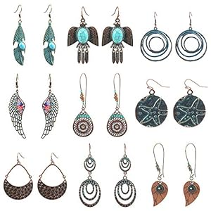 Boho Vintage Earrings 9 Pairs Dangle Bead Tassel Earrings Set National Style Hollow Pendant Dangle Earrings Set